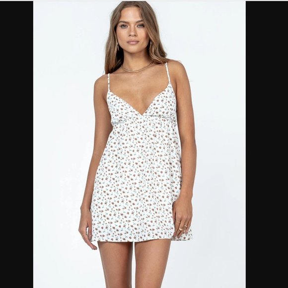 Princess Polly Koko White Floral Tie Back Mini Dress 6 - Picture 2 of 11